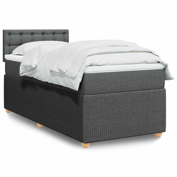 vidaXL Cama box spring con colch&oacute;n tela gris oscuro 100x200 cm