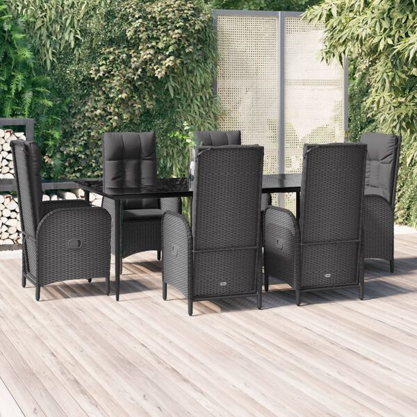 vidaXL Set de comedor de jard&iacute;n 7 pzas y cojines rat&aacute;n sint&eacute;tico negro