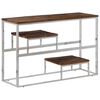 vidaXL Mesa consola de acero inoxidable plateado y madera maciza
