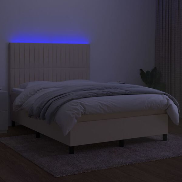 vidaXL Cama box spring colch&oacute;n y luces LED tela crema 140x200 cm