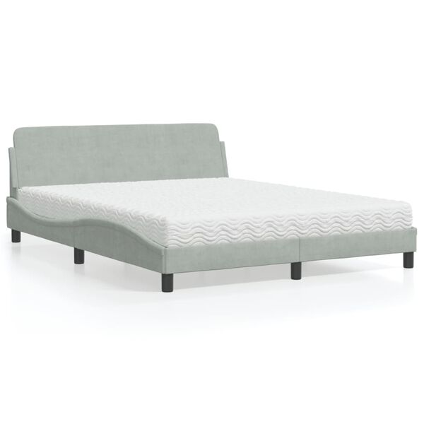 vidaXL Cama con colch&oacute;n Dover terciopelo gris claro 160x200 cm