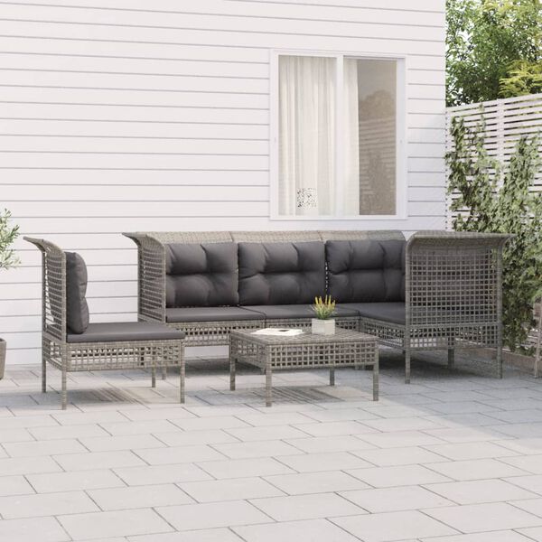 vidaXL Set de muebles de jardín 6 pzas y cojines ratán sintético gris
