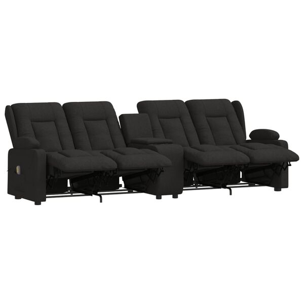 vidaXL Sillón de masaje reclinable 4 plazas con portavasos tela negro