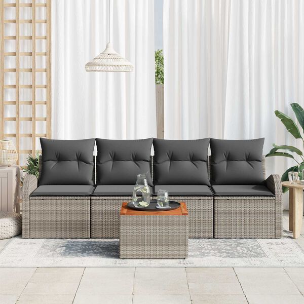 vidaXL Conjunto de sof&aacute;s de jard&iacute;n 5 pcs Gris rat&aacute;n sint&eacute;tico