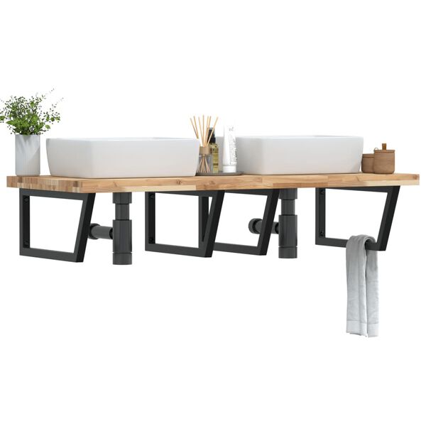 vidaXL Estante de lavabo de pared acero y madera maciza de acacia