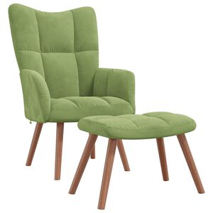 vidaXL Sill&oacute;n de relax con taburete de terciopelo verde claro