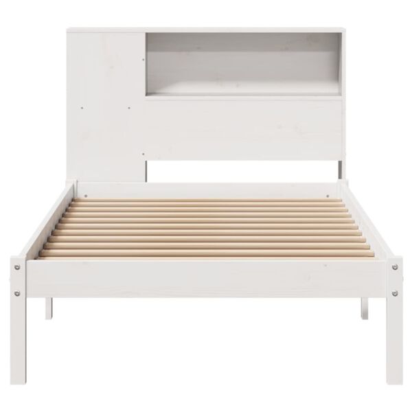vidaXL Cama con estantería sin colchón madera maciza blanca 75x190 cm