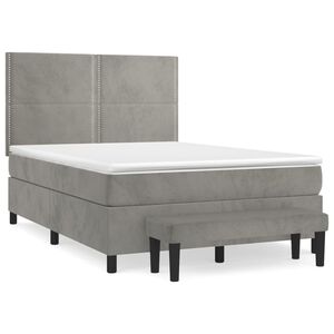 vidaXL Cama box spring con colch&oacute;n terciopelo gris claro 140x190 cm