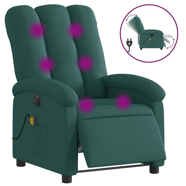 vidaXL Sill&oacute;n reclinable de masaje el&eacute;ctrico tela verde oscuro