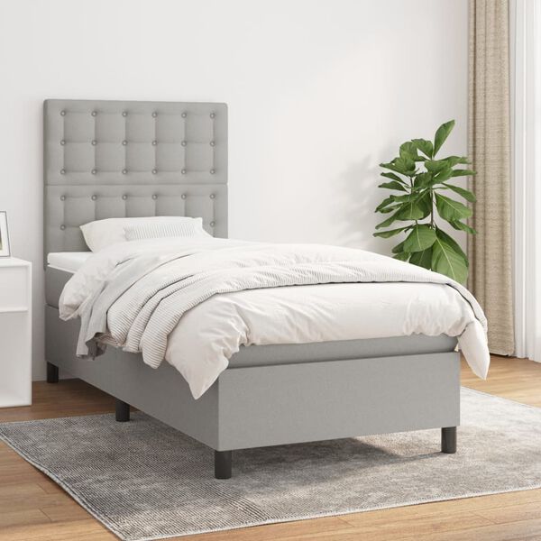 vidaXL Cama box spring con colch&oacute;n tela gris claro 100x200 cm
