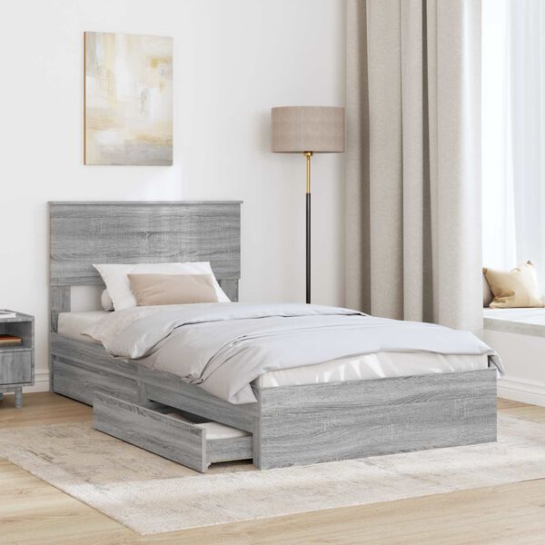 vidaXL Cama con almacenamiento con cabecera Gris Sonoma 100 x 200 cm