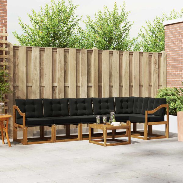 vidaXL Conjunto de sof&aacute;s de exterior con coj&iacute;n 7 pcs Natural y negro