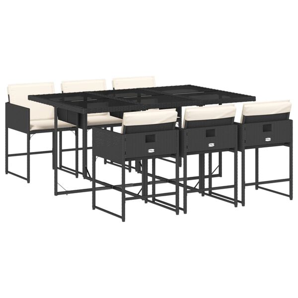 vidaXL Set de comedor de jard&iacute;n 7 pzas y cojines rat&aacute;n sint&eacute;tico negro