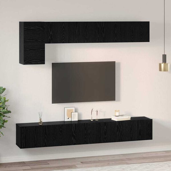 vidaXL Conjunto de mueble de TV 5 pcs Roble Negro Madera de ingeniería