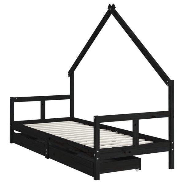 vidaXL Estructura de cama ni&ntilde;os con cajones madera pino negro 80x200cm