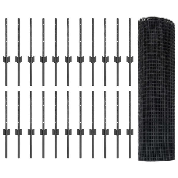 vidaXL Valla con Poste Gris 0,4 x 50 m Acero y PVC