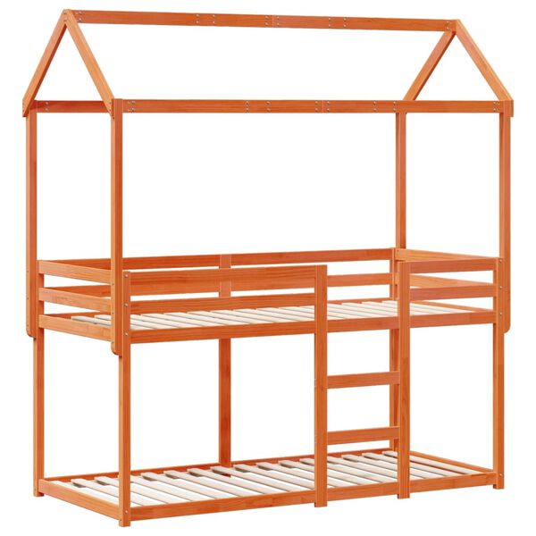 vidaXL Cama litera con techo madera maciza pino marr&oacute;n cera 90x190 cm