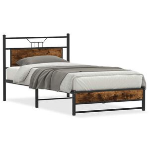 vidaXL Estructura de cama sin colch&oacute;n roble ahumado 107x203 cm