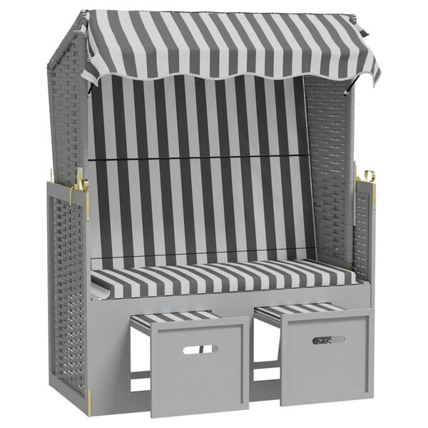 vidaXL Silla playa Strandkorb dosel rat&aacute;n sint&eacute;tico madera gris blanco