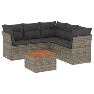 vidaXL Set de muebles de jard&iacute;n 6 pzas y cojines rat&aacute;n sint&eacute;tico gris