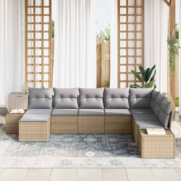 vidaXL Conjunto de sof&aacute; de jard&iacute;n con coj&iacute;n 8 pcs Beige y Gris Claro
