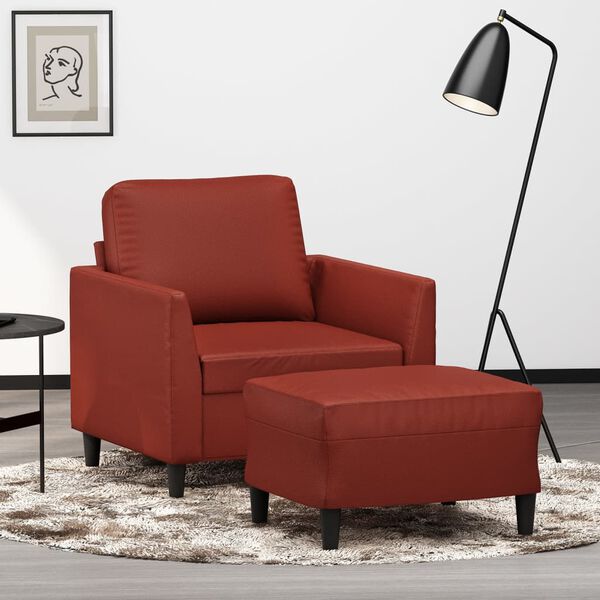 vidaXL Sill&oacute;n con taburete cuero sint&eacute;tico rojo tinto 60 cm