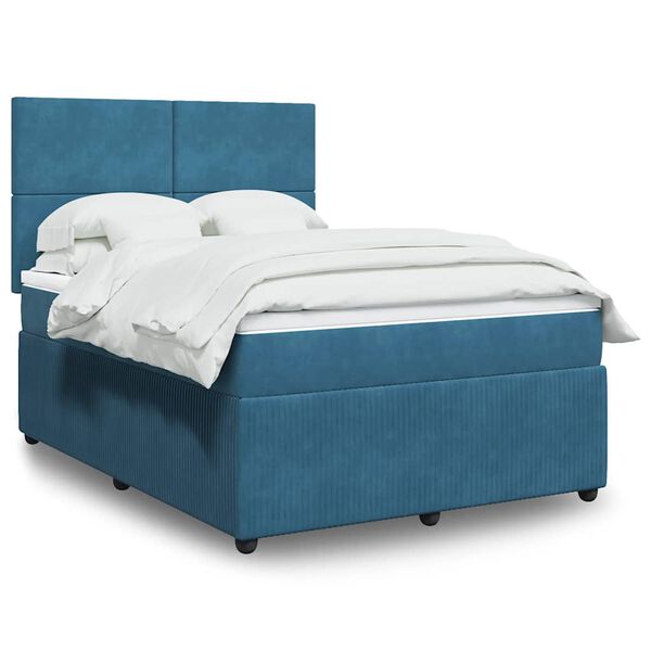 vidaXL Cama box spring con colch&oacute;n terciopelo azul 140x190 cm