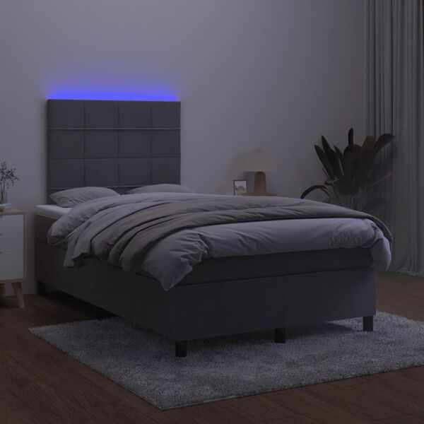 vidaXL Cama box spring colch&oacute;n y LED terciopelo gris oscuro 120x190 cm