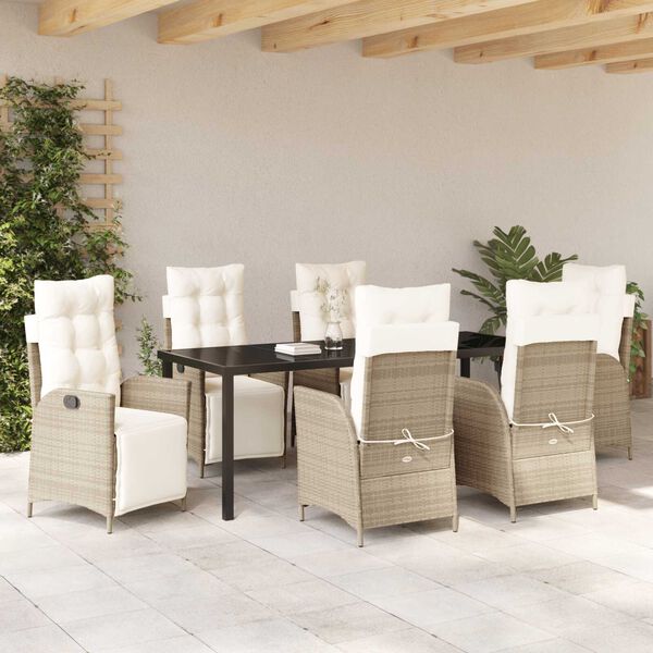 vidaXL Conjunto de Comedor de Jard&iacute;n 7 pcs Beige rat&aacute;n sint&eacute;tico