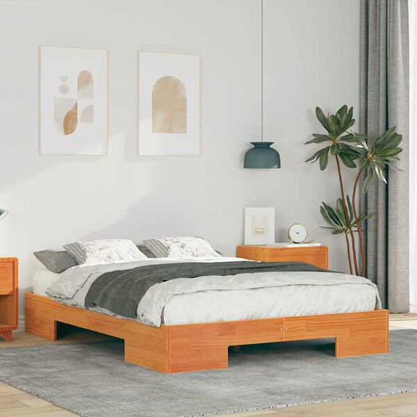 vidaXL Estructura de cama Marrón 140 x 190 cm Madera maciza de pino