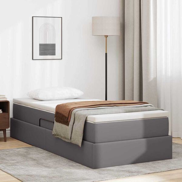 vidaXL Cama con almacenamiento y colch&oacute;n con colch&oacute;n Gris 90 x 200 cm