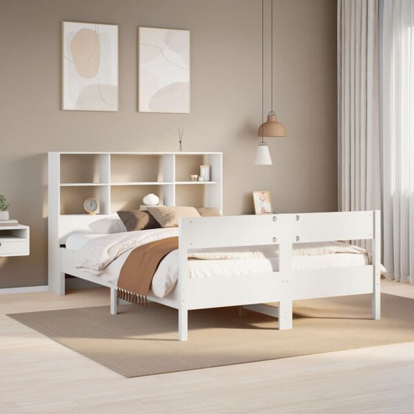 vidaXL Cama con estanter&iacute;a sin colch&oacute;n madera maciza blanca 120x200 cm