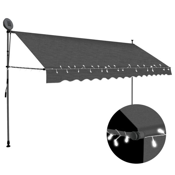 vidaXL Toldo manual retráctil con LED gris antracita 400 cm