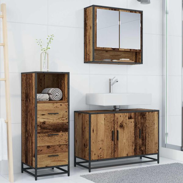 vidaXL Juego de muebles de ba&ntilde;o con caj&oacute;n 3 pcs Madera envejecida