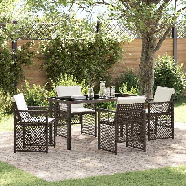 vidaXL Conjunto de Comedor de Jard&iacute;n 5 pcs Marr&oacute;n rat&aacute;n sint&eacute;tico