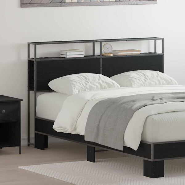 vidaXL Cabecera de almacenamiento con estante Roble negro 150 cm