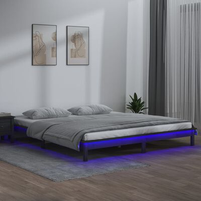 vidaXL Estructura de cama con LED madera maciza gris 140x190 cm