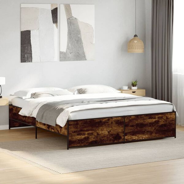 vidaXL Estructura cama madera ingenier&iacute;a metal roble ahumado 180x200cm