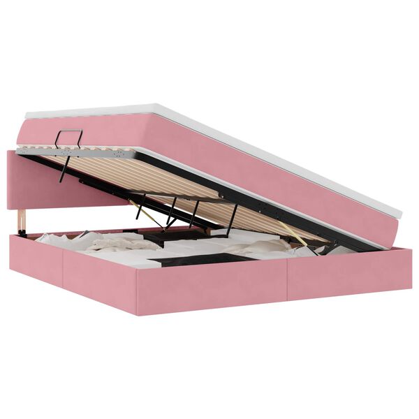 vidaXL Cama con almacenamiento y LED Rosa 160 x 200 cm Terciopelo