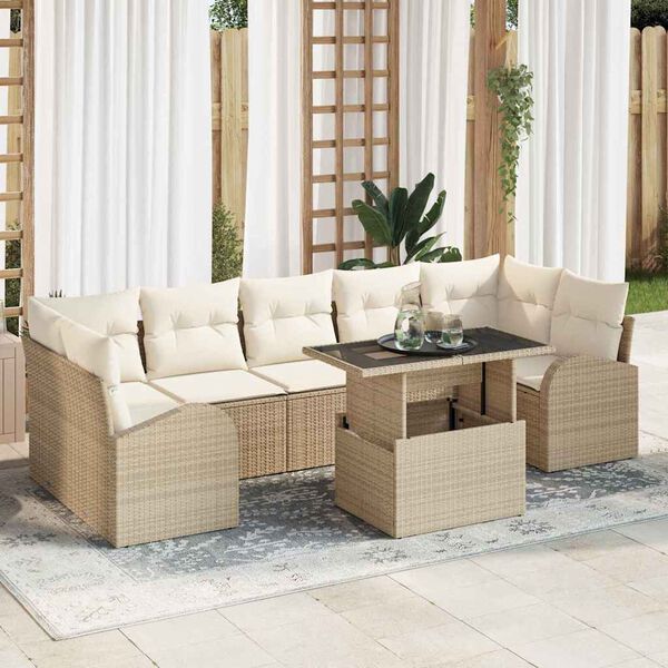 vidaXL Conjunto de sofá de jardín con cojín 8 pcs Beige Poliratán