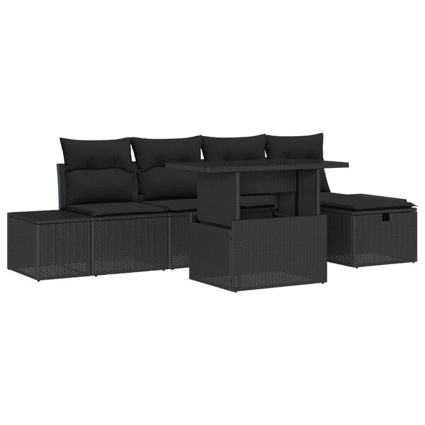 vidaXL Conjunto de sof&aacute; de jard&iacute;n 6 pcs Negro rat&aacute;n sint&eacute;tico
