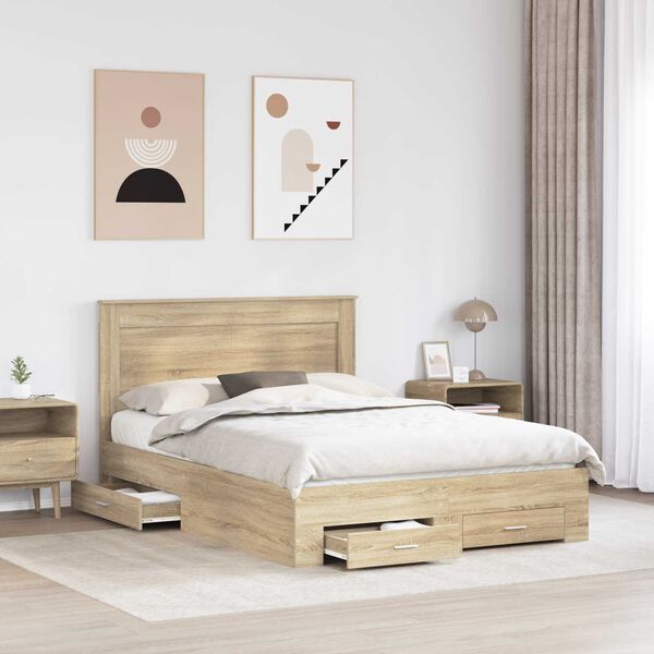 vidaXL Estructura de cama con caj&oacute;n con cabecera Madera contrachapada