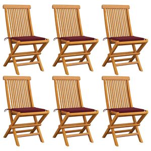 vidaXL Sillas de jard&iacute;n 6 uds con cojines rojo tinto madera de teca