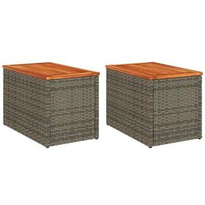 vidaXL Mesas auxiliares de jard&iacute;n 2 uds rat&aacute;n madera gris 55x34x37 cm