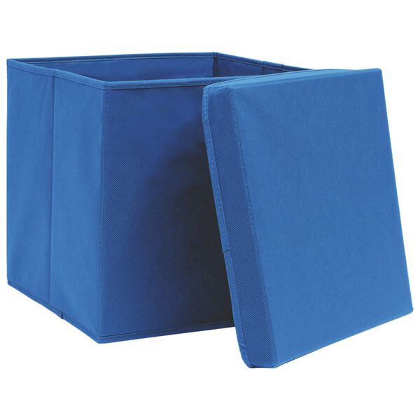 vidaXL Cajas de almacenaje con tapas 4 uds tela azul 32x32x32 cm