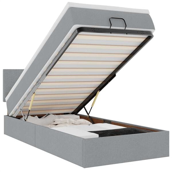 vidaXL Estructura de cama otomana con colch&oacute;n tela gris claro 90x190cm