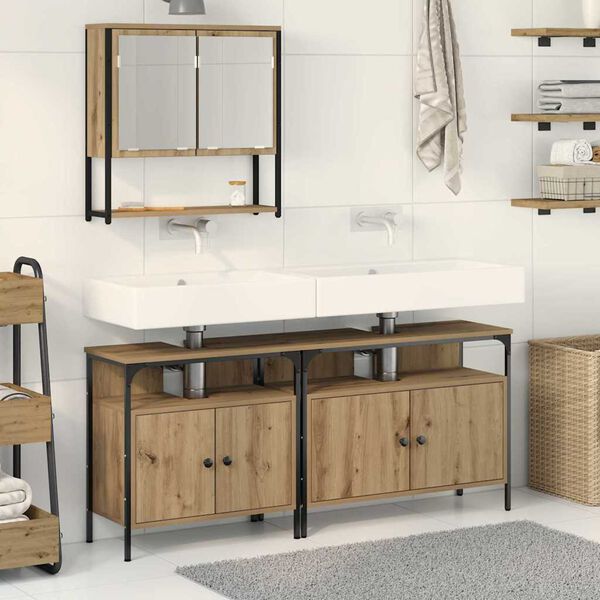 vidaXL Juego de muebles de ba&ntilde;o 3 pcs Marr&oacute;n Madera contrachapada