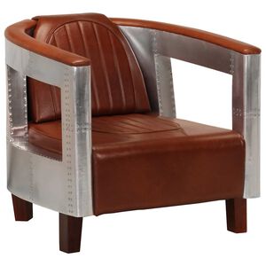 vidaXL Sillon de aviador de cuero aut&eacute;ntico marr&oacute;n