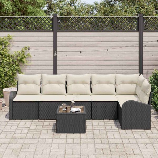 vidaXL Conjunto de sof&aacute;s de jard&iacute;n 7 pcs Negro y rat&aacute;n sint&eacute;tico