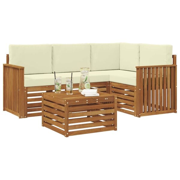 vidaXL Conjunto de sof&aacute;s de exterior con coj&iacute;n 5 pcs Natural y Crema